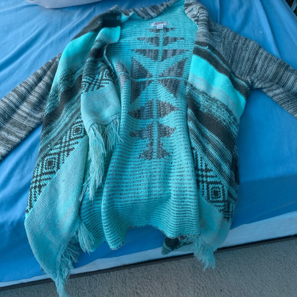 blue and grey sweater